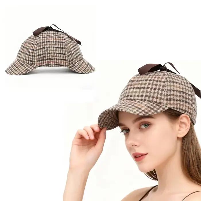 PESENAR Chapeau Deerstalker à carreaux de style détective vintage pour accessoire de fête de costume d'enquêteur privé rétro