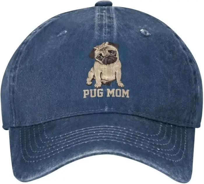Pug Mom Dog Casquette de baseball en denim pour femme - Chapeau de camionneur