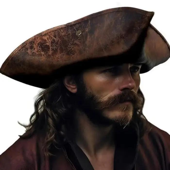 Capitaine Pirate des Caraïbes Chapeau tricorne en cuir marron Unisexe Cowboy CosplayParty Costume