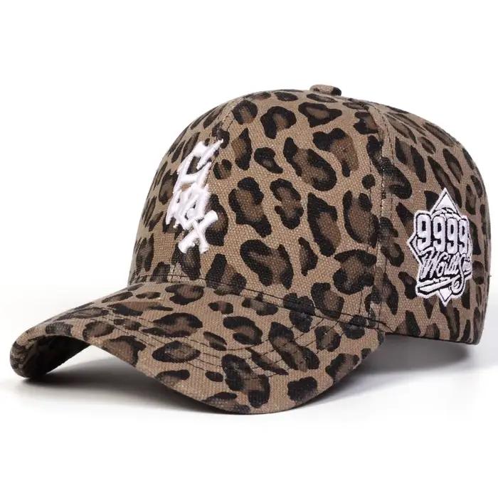 Casquettes de baseball unisexes avec broderie de lettres et imprimé léopard
