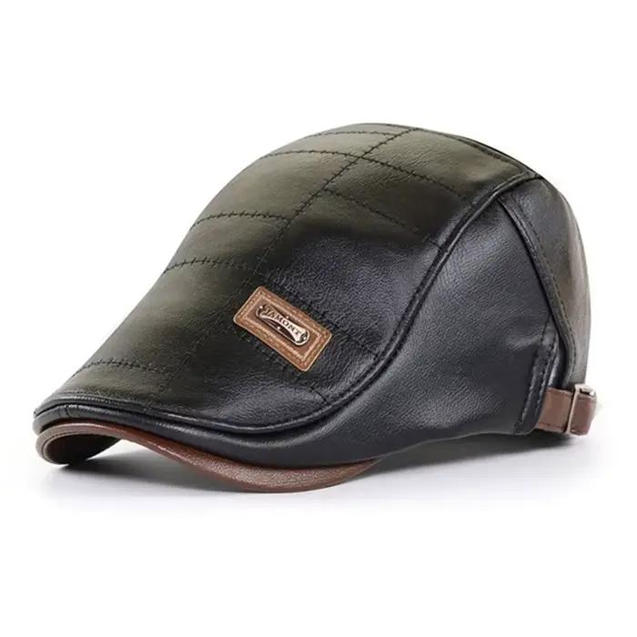 Casquette rétro en simili cuir pour hommes ajustable visière sport décontracté printemps automne