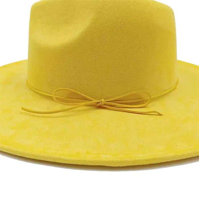 Chapeau haut-de-forme en daim à bord plat rond de 9.5cm pour femmes et hommes