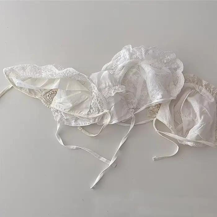 Nouveau bébé Bonnet dentelle nouveau-né fille baptême chapeau pour 0-6 mois filles coton été infantile