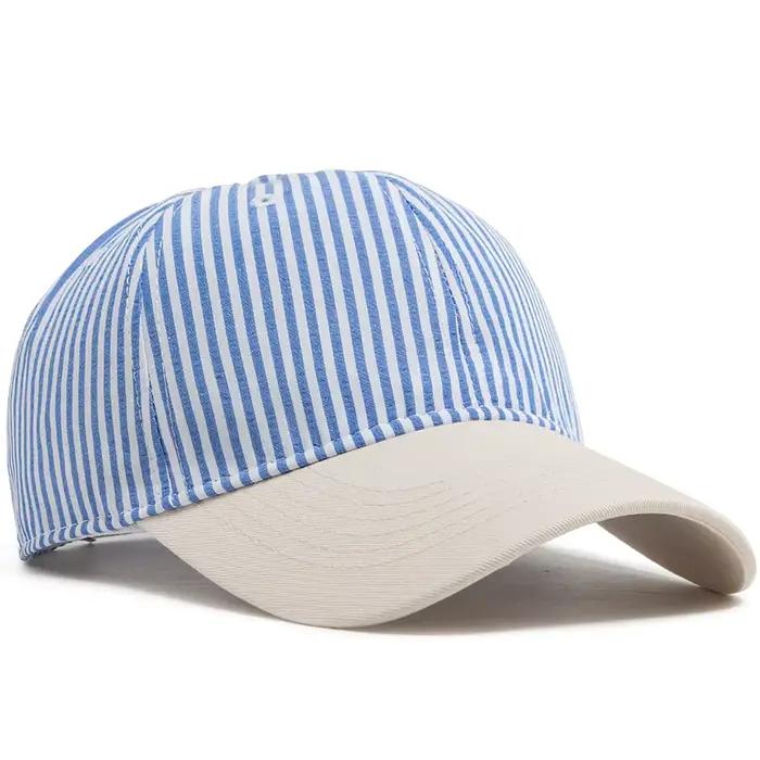 Casquette de baseball rayée unisexe beige vintage à visière souple