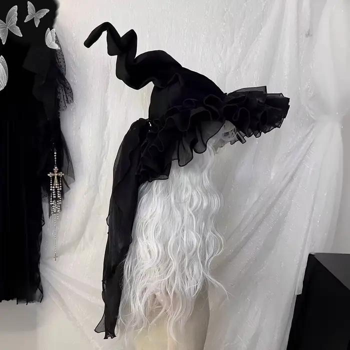 Chapeau de sorcière en dentelle fait à la main pour femmes et filles