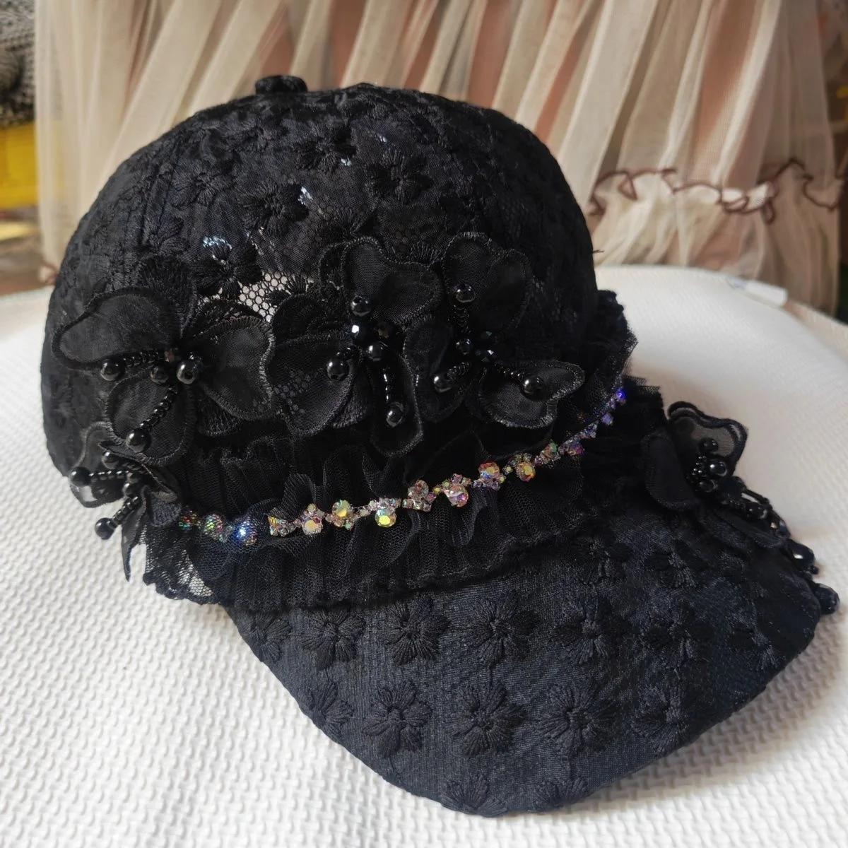 202507-LLT ins chic brodé papillon dentelle respirant perceuse chaîne dame loisirs baseball chapeau 