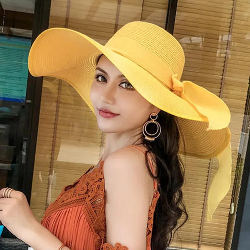 Chapeau de paille pliable à large bord pour femme, casquette ander, visière de plage, crème solaire,