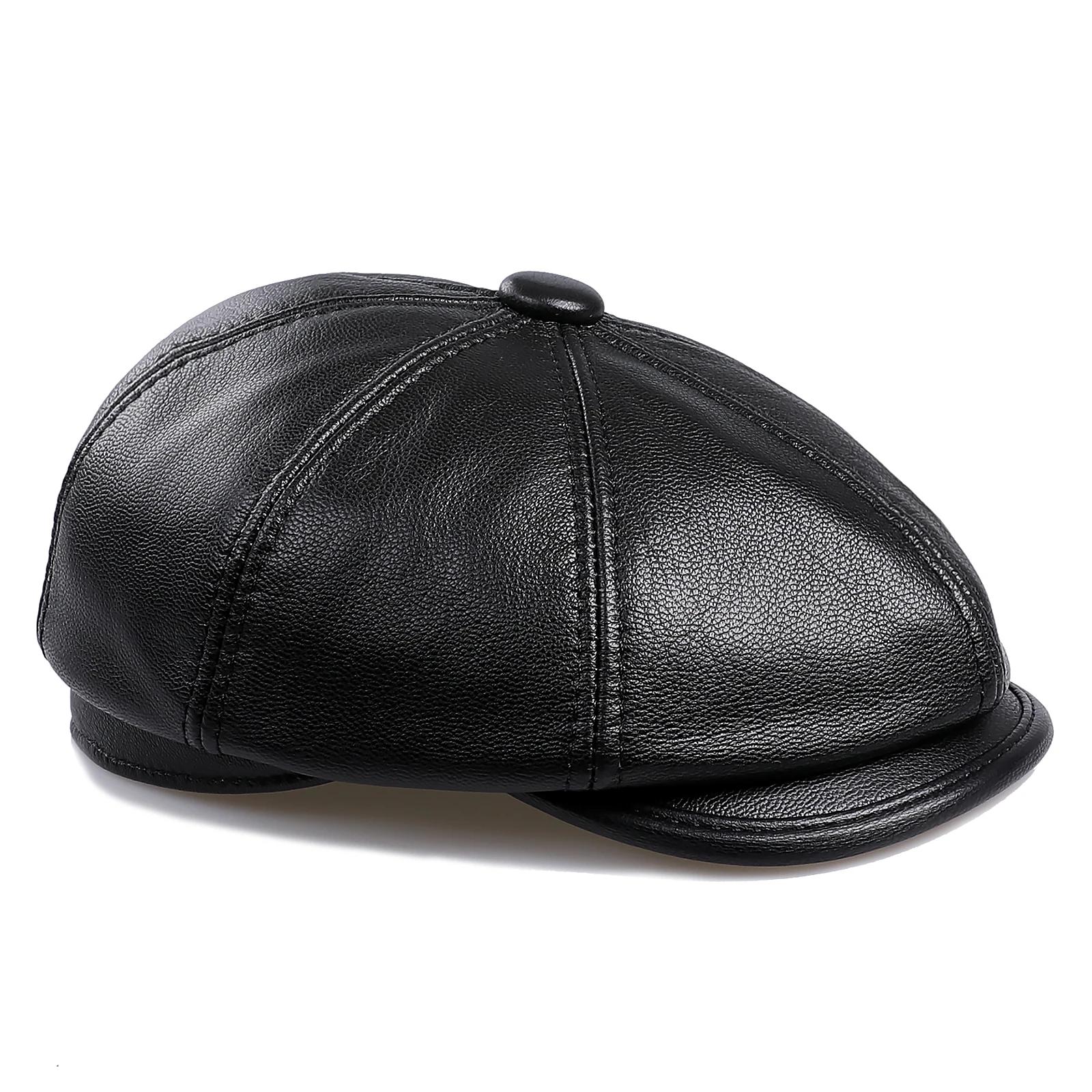 BOONJOVIA casquettes de gavroche en cuir véritable pour hommes