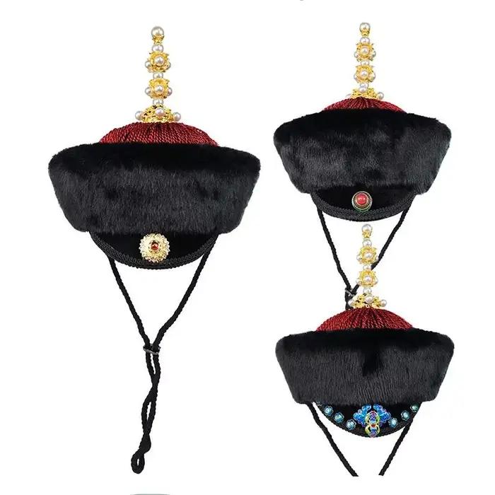 Chapeau de luxe vintage de la dynastie Qing pour femmes et hommes costumes et événements spéciaux studio prairie