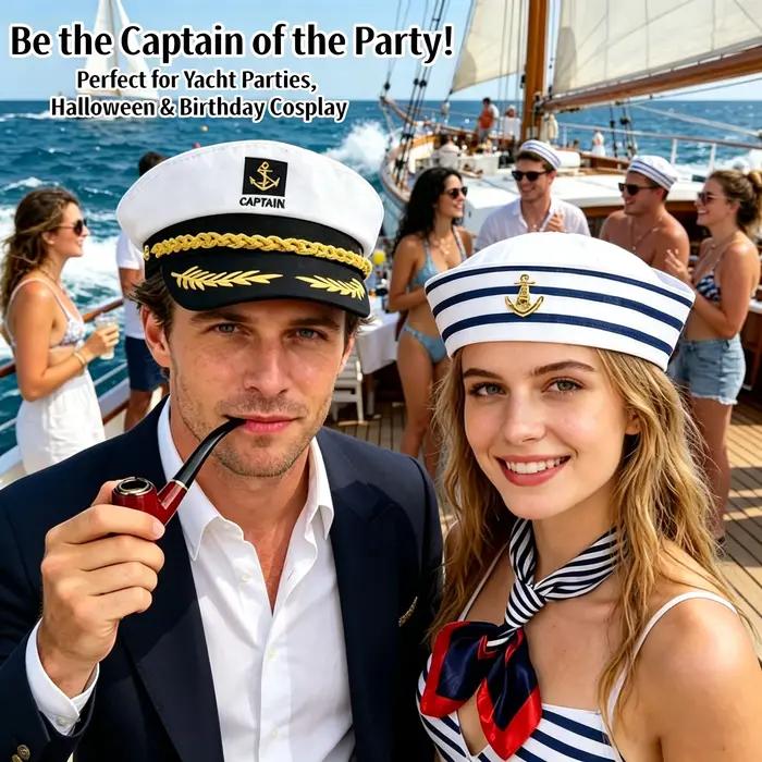 Chapeau de capitaine pour adulte accessoire de costume fête sur yacht Halloween cosplay chapeau marin occasion spéciale
