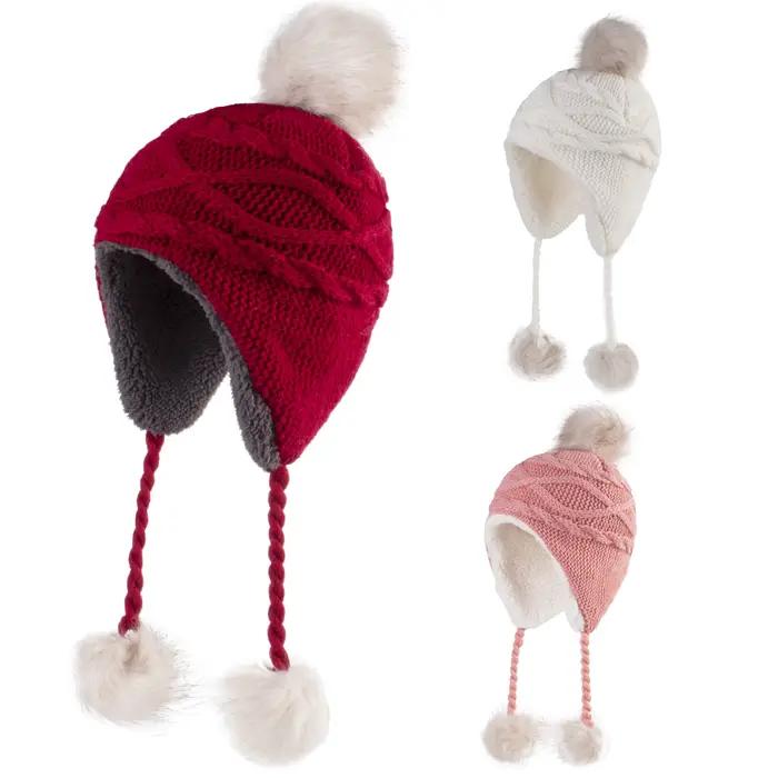 Chapeau à oreillettes Sherpa douillet pour filles chapeau d'hiver tricoté en acrylique confortable et coloré pour enfants occasions de voyage et fêtes
