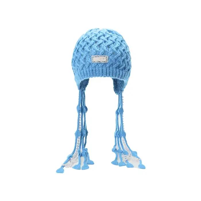 ELFSACK 2025 hiver nouveautés mignon au crochet glands rouge chapeau à rabat d'oreille pour femme