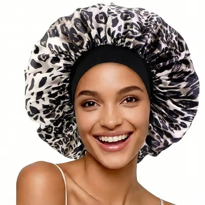 Bonnet de couchage en Satin imprimé léopard, bord de douche, couverture enveloppante, bonnet de nuit