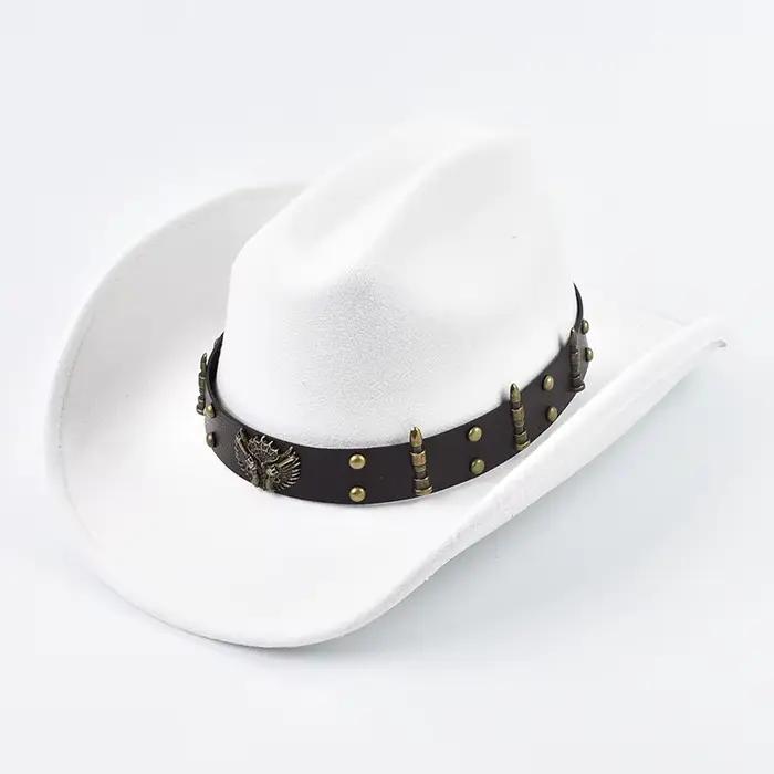 Chapeau de cowboy occidental pour hommes et femmes, cuir, grand bord, vintage, gentleman, casquettes