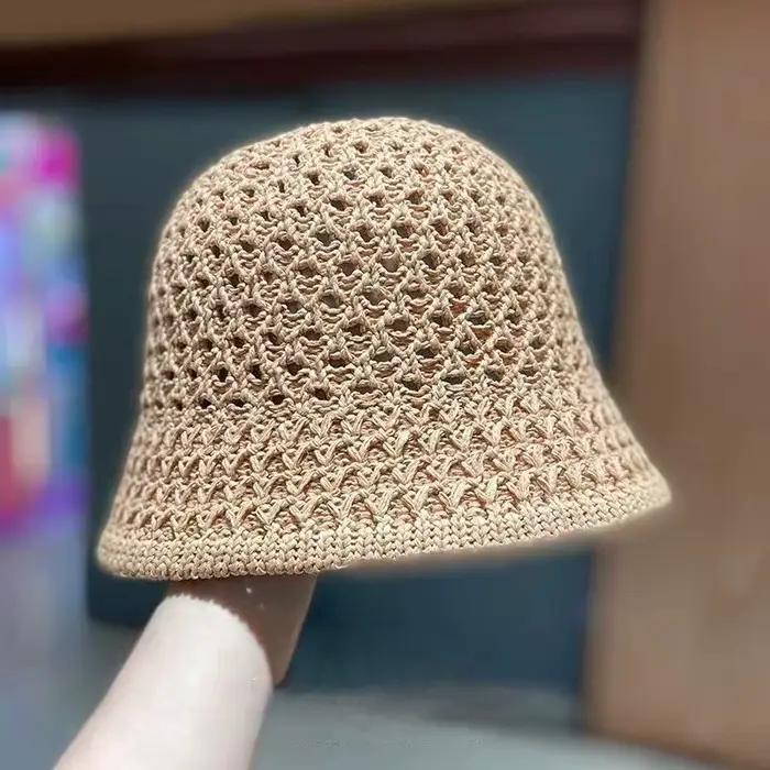 Chapeau d'été en raphia pour femmes, panama de plage, simple, pour filles, chapeau de soleil à large