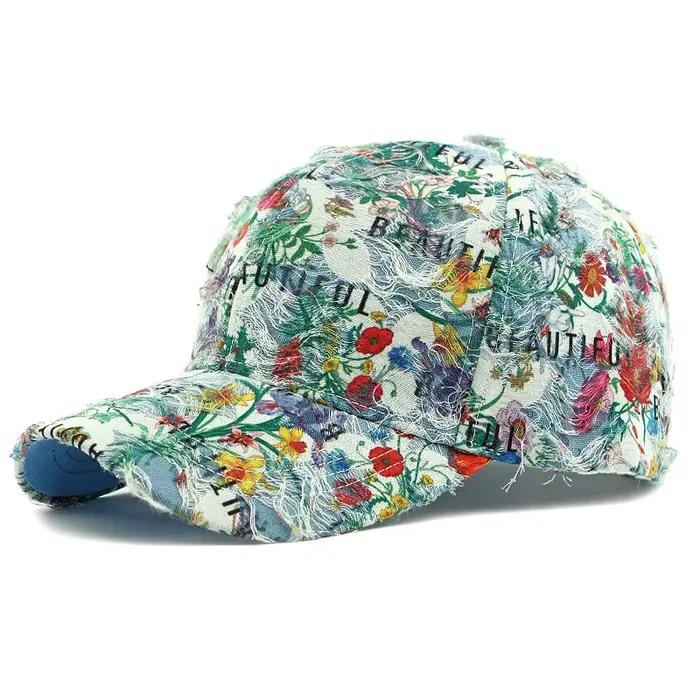 Casquette de baseball imprimée florale pour femmes, visière de style ethnique, chapeau de soleil, pr