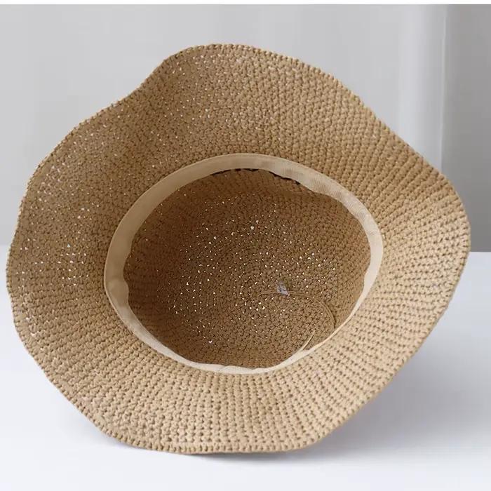 Nouvelles femmes Chapeau de soleil large bord chapeaux de plage femmes été Chapeau de paille pliable
