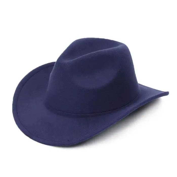 Nouveau Chapeau de Cowboy à large bord couleur unie feutre Panama casquette rétro britannique femmes