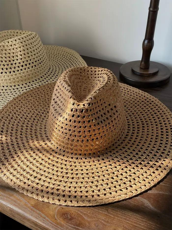 Chapeau de paille à large bord pour femme, style français, pour l'été, les vacances en bord de mer,
