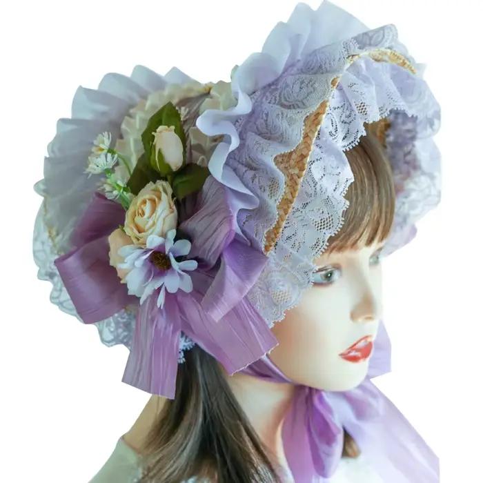 Chapeau de soleil en dentelle fait à la main pour femme, chapeau de paille avec ruban, style courtoi