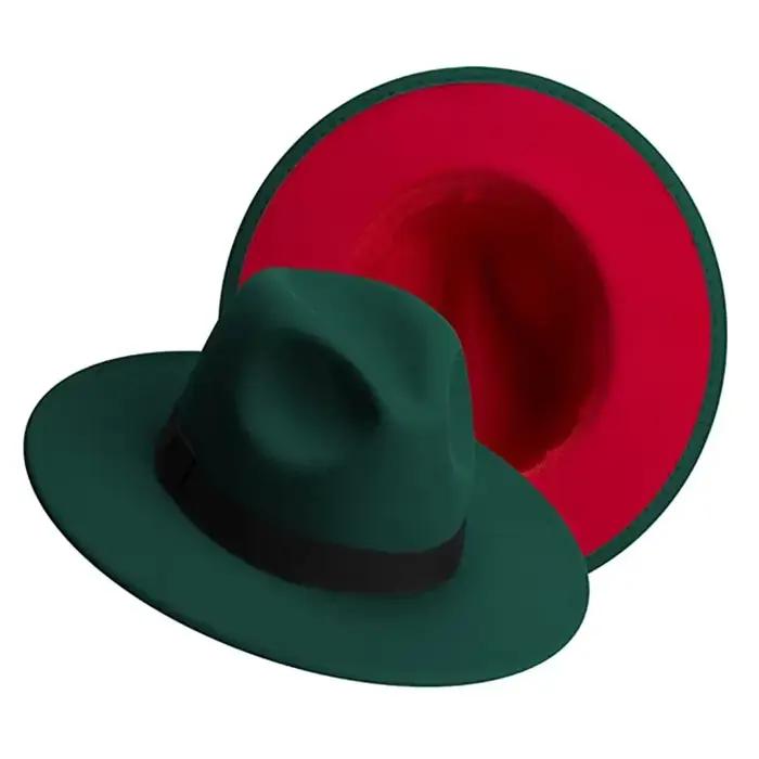 Chapeaux Fedora classiques en feutre bicolore pour hommes, chapeaux de Jazz à large bord pour femmes