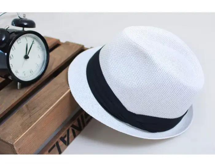 Chapeaux Panama pour hommes et femmes, chapeau de plage en paille, été avec bande de ruban, blanc po