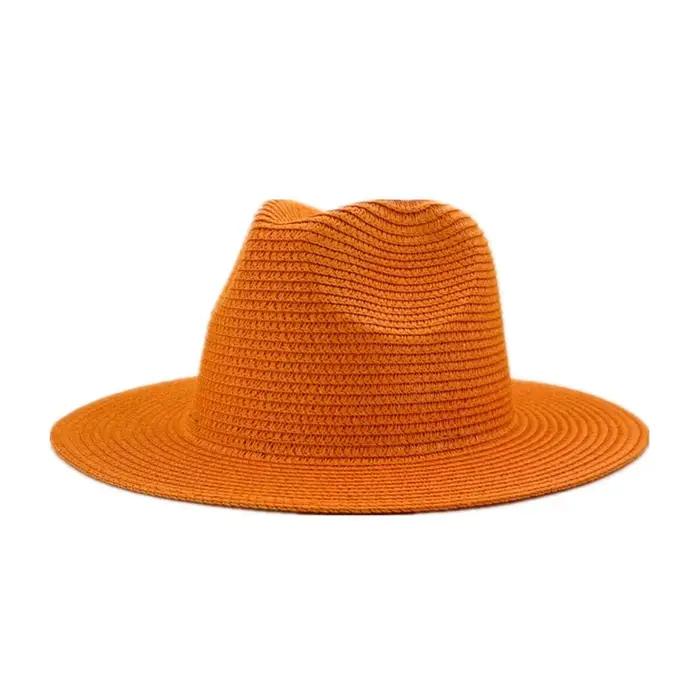 Chapeau Panama Jazz Vintage Grande Taille Couleur Unie Protection UV Chapeau de Paille Panama à Larg