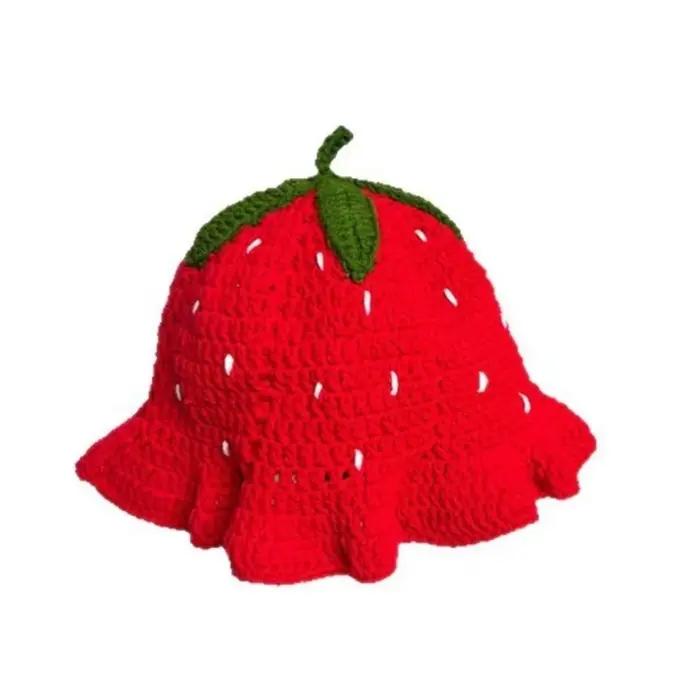 Chapeau de pêcheur mignon fait à la main, chapeau de bassin rouge chaud, chapeau tricoté Design frai