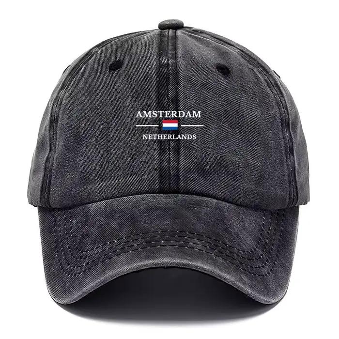 Casquette de baseball en coton lavé Amsterdam, style vintage vieilli, souvenir de voyage, réglable,