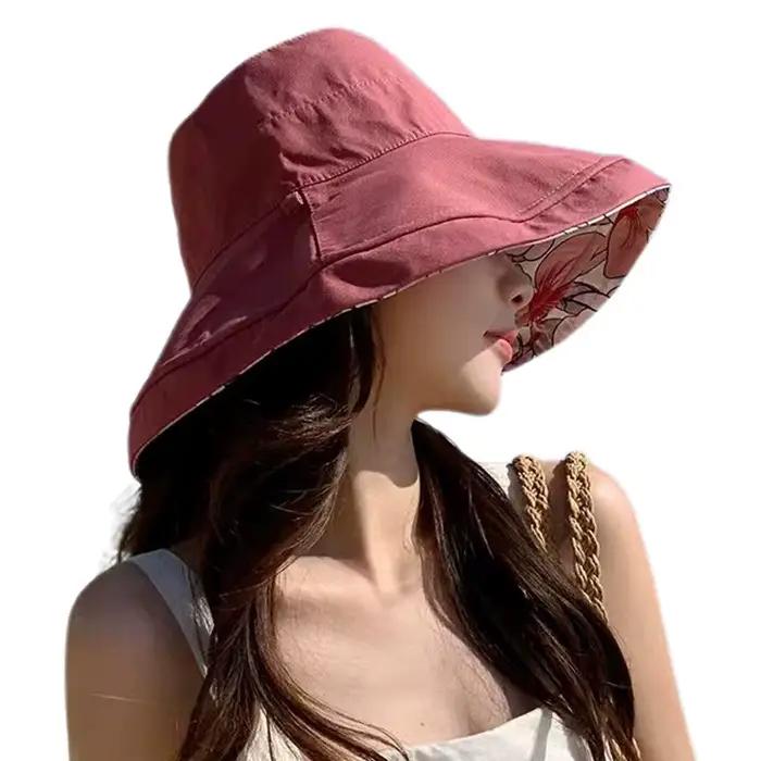 Chapeaux de soleil pour femmes, grand chapeau de plage d'été, imprimé de fleurs, à large bord, Bob C