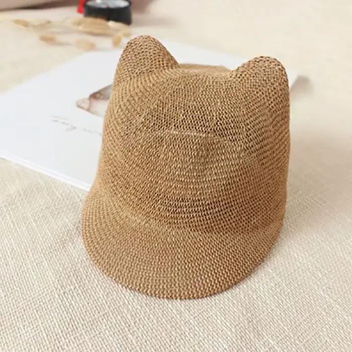 Chapeau de paille souple avec oreilles mignonnes pour bébé, casquette de baseball, panama, chapeau d