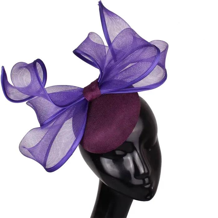 Sinamay-Chapeaux Derby bleu royal avec nœud papillon pour femme, patients, pilulier, fleur, accessoi