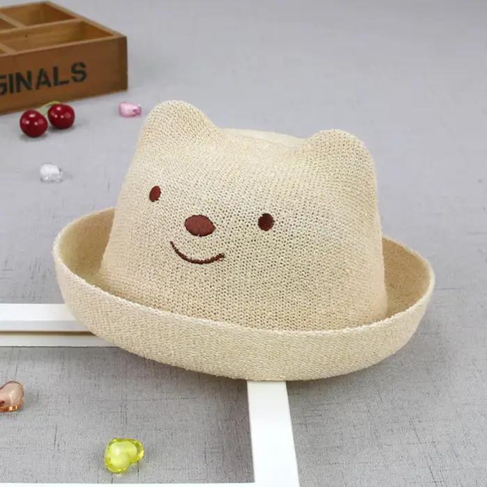 Chapeau de paille d'été pour bébé, ours mignon, pour tout-petit, garçon et fille, maille respirante,