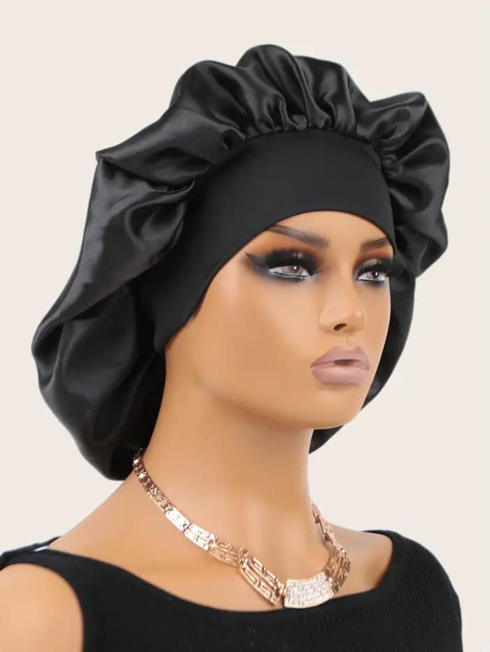 Bonnet de nuit unisexe en satin soyeux extra large avec bande élastique premium