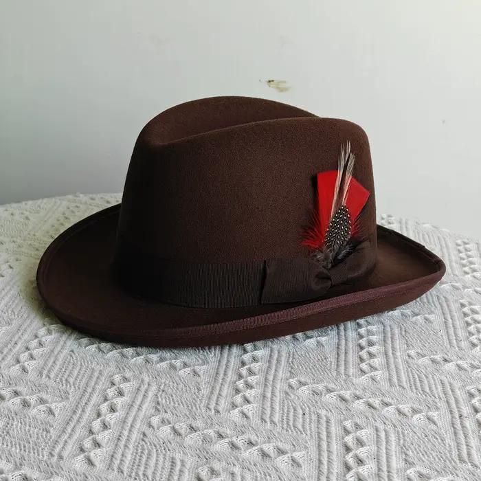 Chapeau Fedora Classique avec Décoration de Plumes pour Homme et Femme, Haut-de-Forme, Gentleman, Ha
