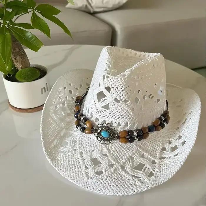 Nouveau Vintage été plage bohème chapeau de paille coquille femmes hommes Western Cowboy chapeaux pe