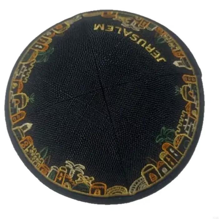 Chapeau kippa en coton brodé ethnique pour hommes, casquette yarmulke forme ronde, vêtements quotidi