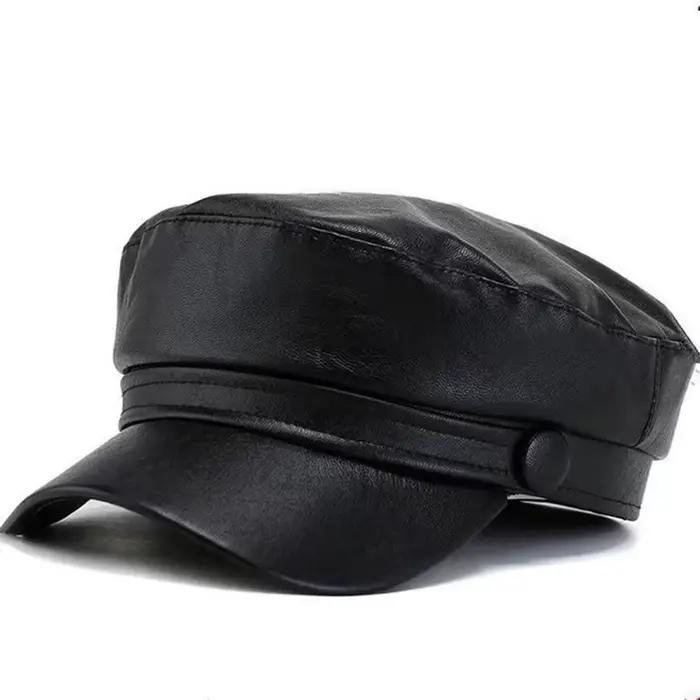 Casquette militaire en cuir de couleur unie, chapeaux de soleil décontractés pour adultes, chapeau H