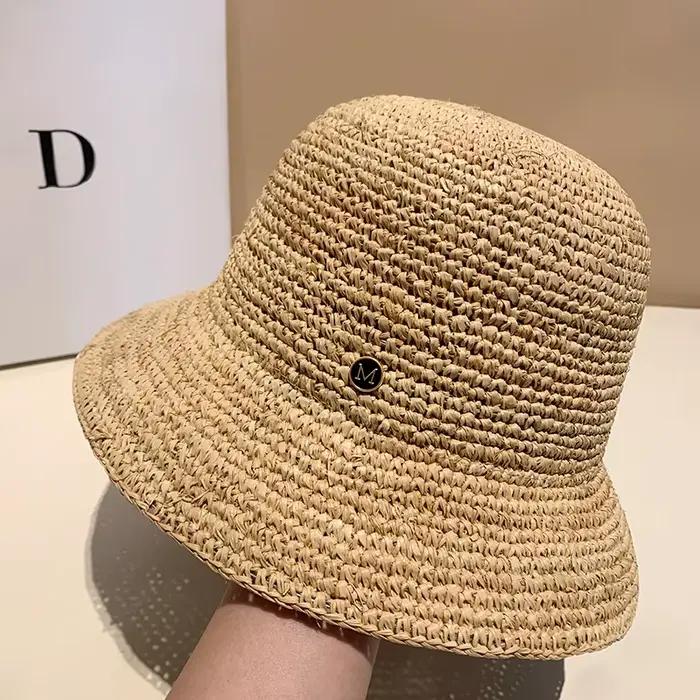 Chapeau de paille en raphia de haute qualité pour femmes, chapeaux de soleil de plage d'été, luxe co