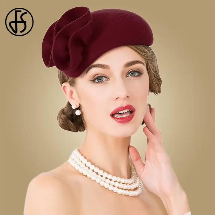Chapeaux Fascinateur en feutre de laine élastique pour femmes, chapeau de pilulier avec fleur Derby,