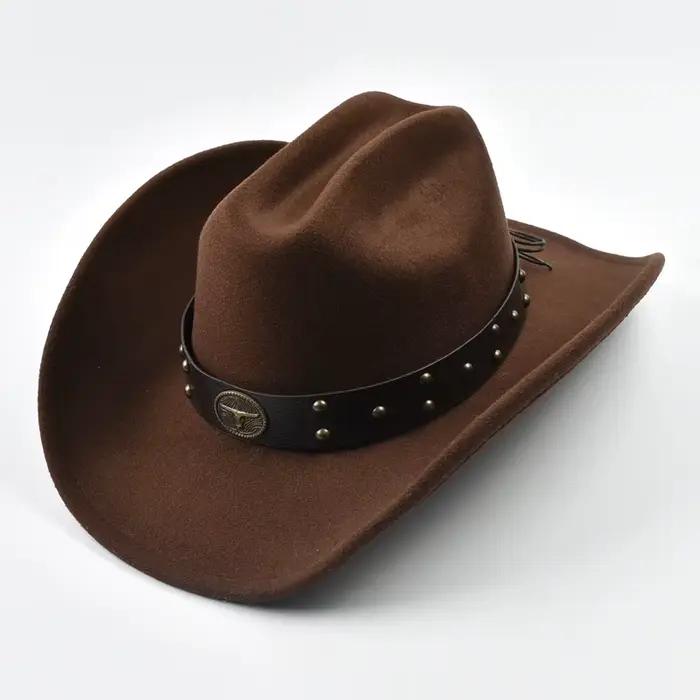 Hommes femmes Vintage grand bord Western Cowboy chapeau Gentleman Cowgirl Jazz chapeau Cloche église