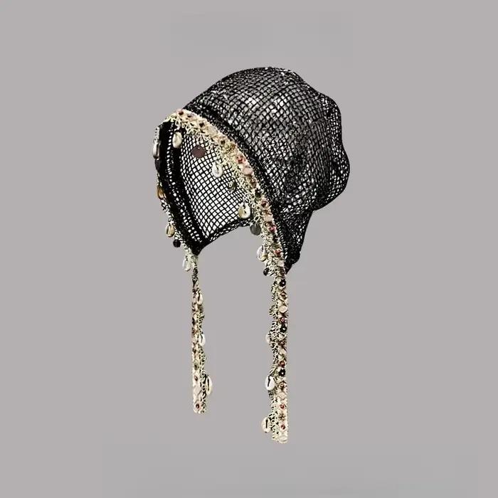 Bonnet élégant pour femme style bohème avec pompon coquillage – Idéal printemps-été pour les voyages