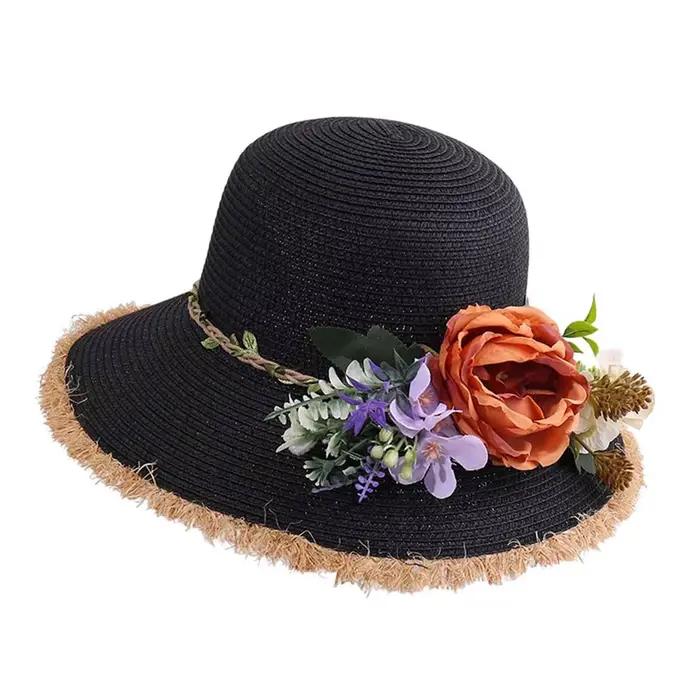Chapeau de paille à large bord pour femmes, chapeau de soleil pliable et élégant, léger, Protection