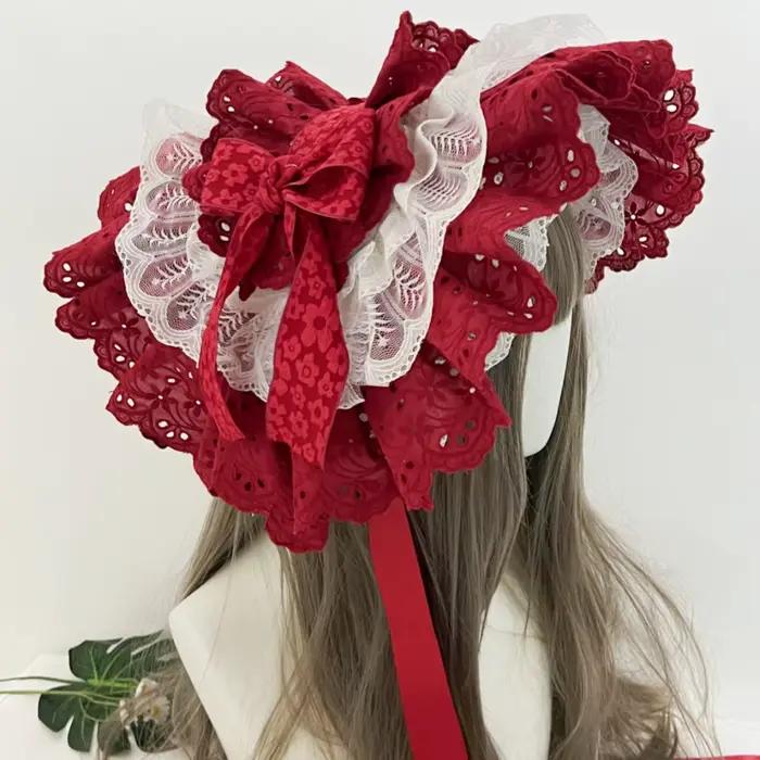 Lolita Han Yang chapeau de paille éclectique BNT dentelle fleur nœud papillon chapeau plat vague che