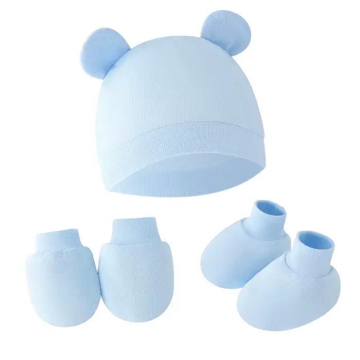 Mignon bébé chapeau nouveau-né Bonnet gants chaussettes ensemble Beanie chapeaux forme d'oreille nou