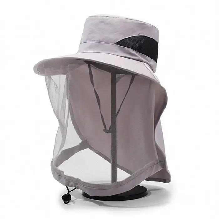 Chapeau de protection UV avec masque facial, respirant, anti-insectes, à large bord, pour la pêche,