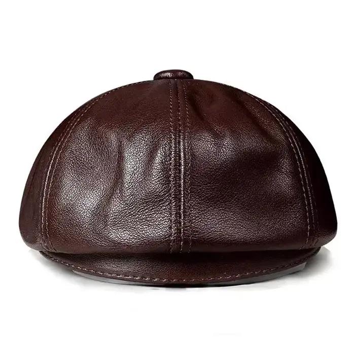 Béret en cuir de vachette pour homme, 2024 cuir véritable, coton chaud, casquette de marque rembourr
