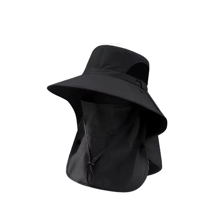 Chapeau de soleil pour homme avec masque intégré pour le cou et le visage, à large bord, amovible, p