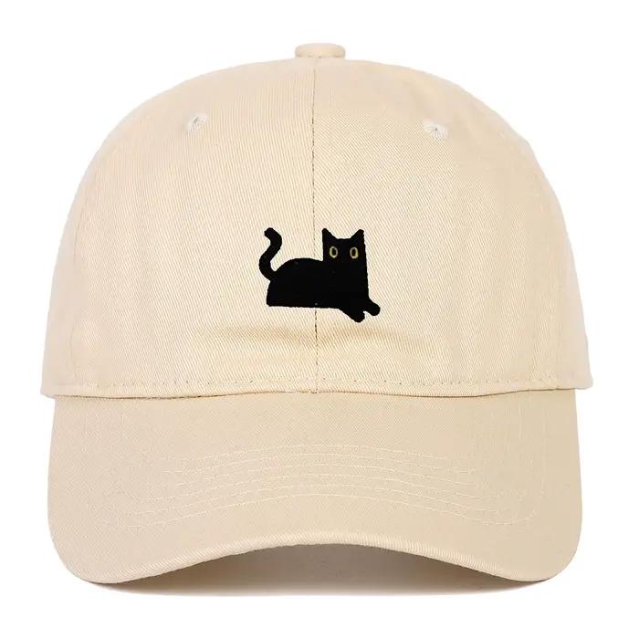 Casquette de Baseball souple brodée de chat noir, adaptée aux hommes et aux femmes, chapeau en bec d