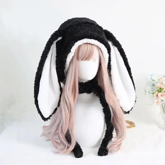 Bonnet oreilles de lapin japonais pour filles, bonnet Lolita, cache-oreilles, doux, mignon, peluche,